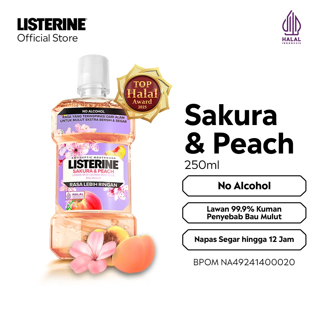LISTERINE Sakura & Peach Antiseptic Mouthwash / Obat Kumur Antiseptik Lawan Bau Mulut - 250 ml