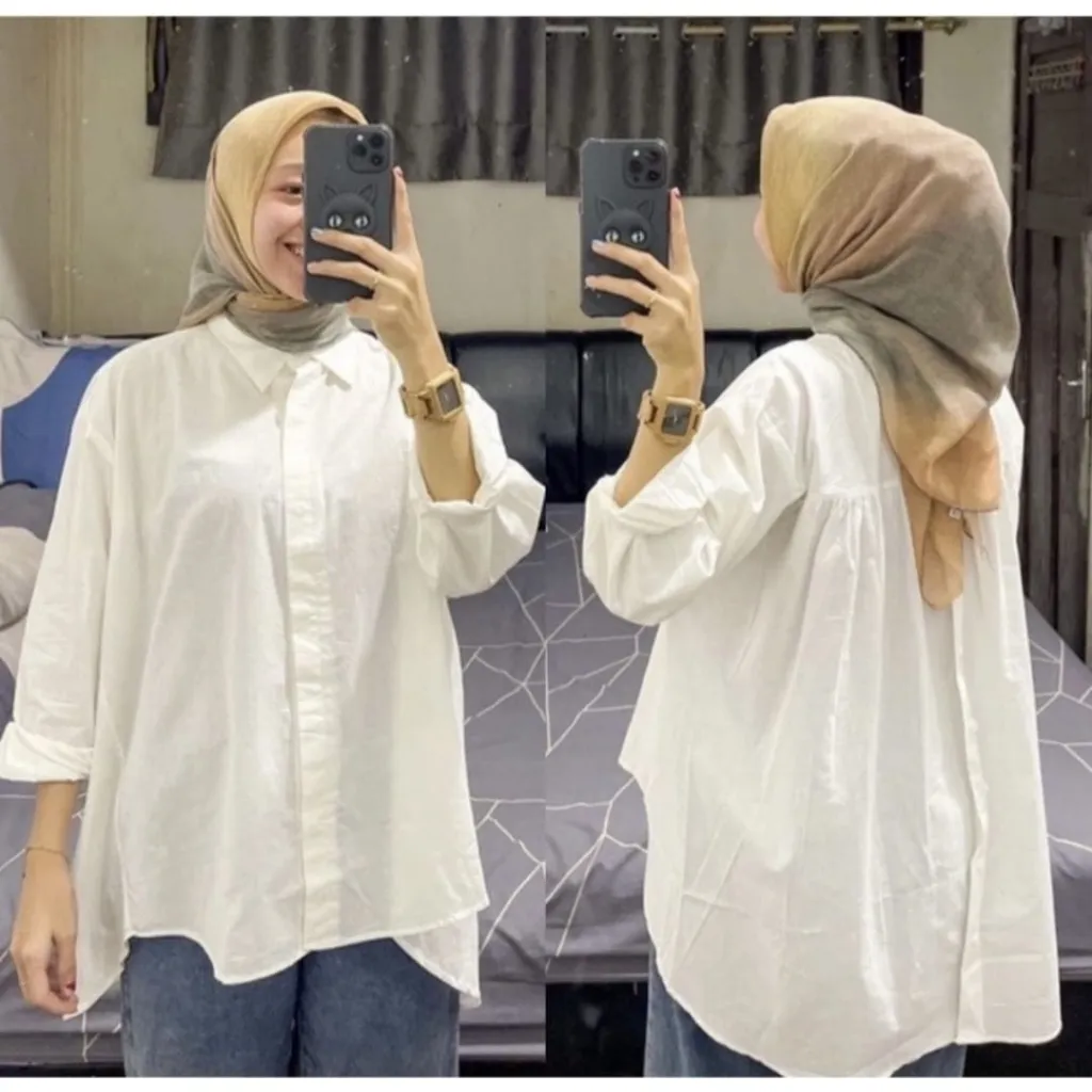 HANA TOP Shirt Linen Kemeja Blouse Linen Wanita /kemeja wanita Oversized kancing depan belakang santai polos