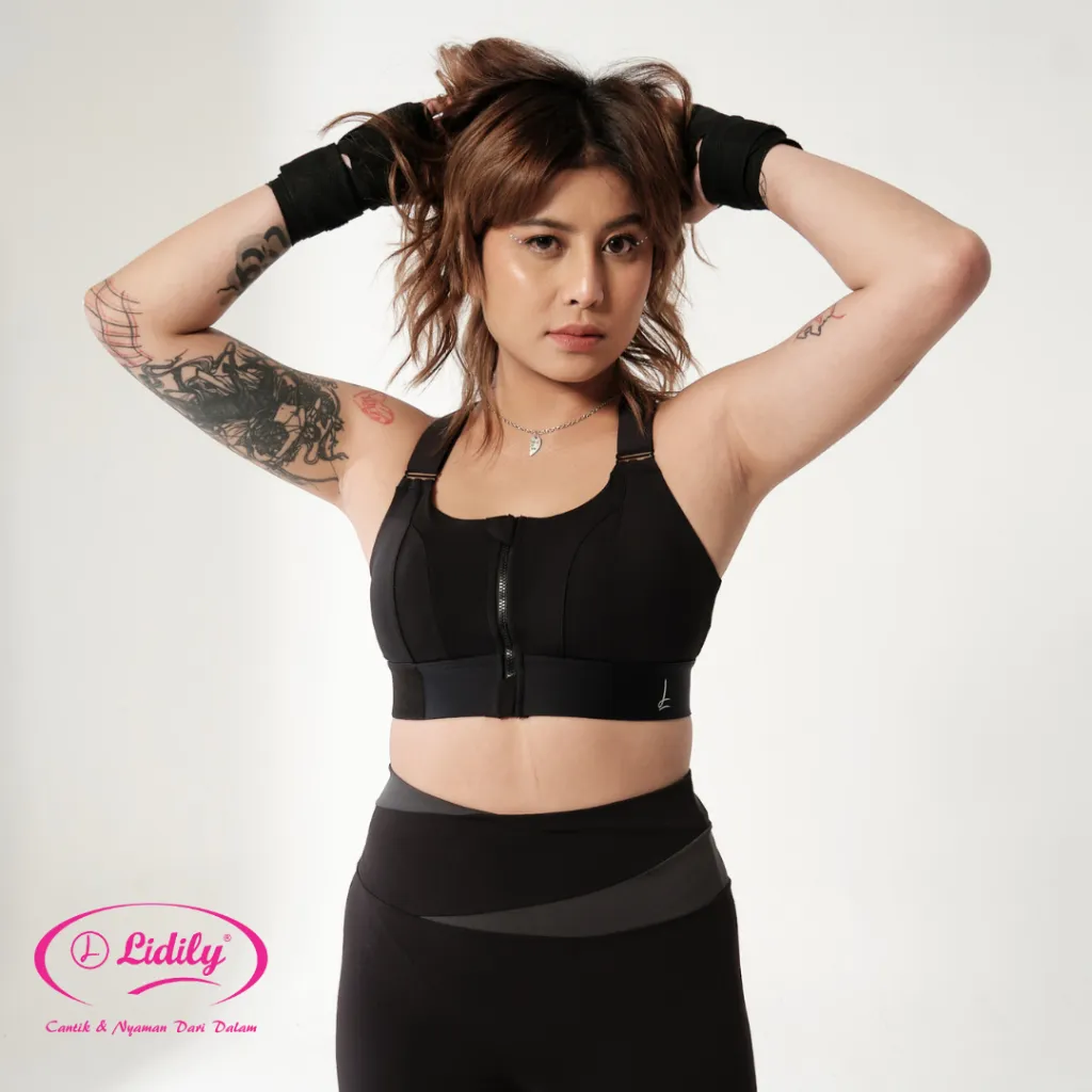 LIDILY X AWKARIN - Sport Bra Special Collaboration | Sportswear Pakaian Olahraga Resleting Depan Wanita SIze M - XXL Big SIze 7839