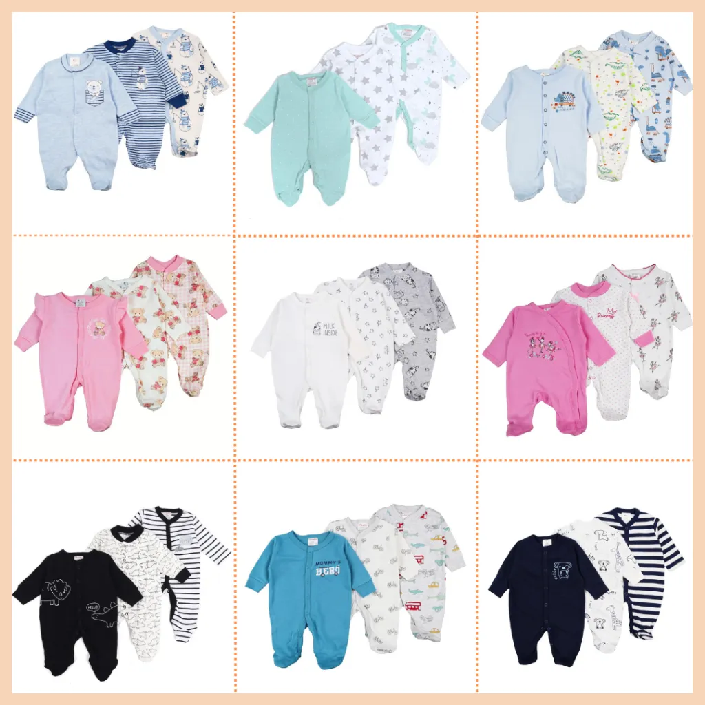 MINIBOO - Jumper Panjang Sleepsuit Bayi 3pcs 0-9 Bulan Jumper Panjang Paket Newborn Lucu Berkualitas