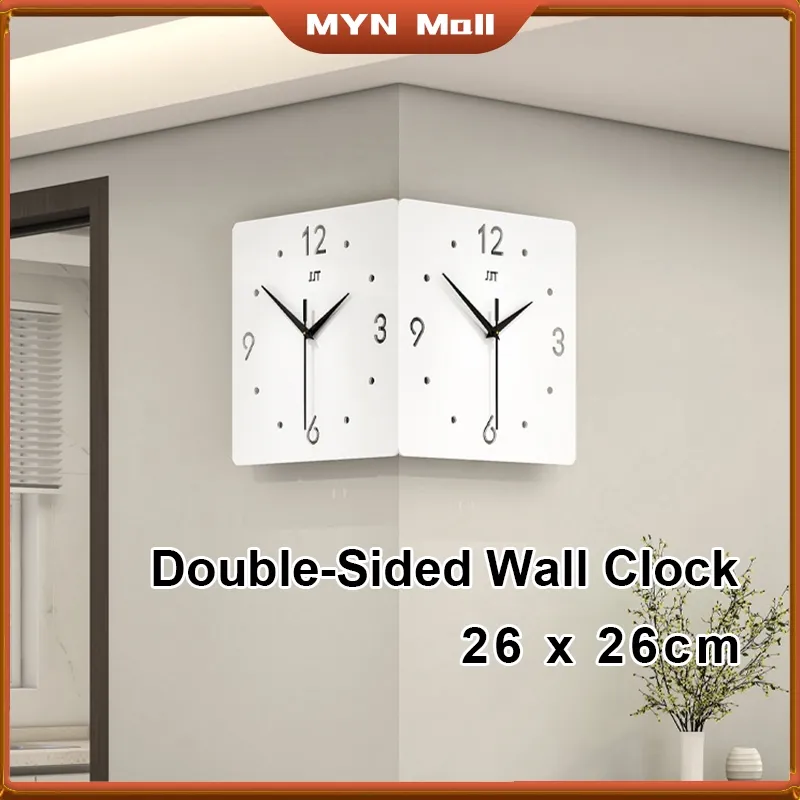Jam Dinding Creative Double-Sided Wall Clock Corner Clock Double-Sided Wall Clock Living Room