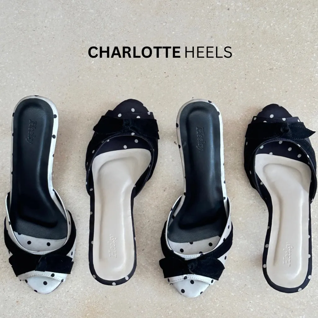 CHARLOTTE HEELS | Polkadots Heels |  Sendal Wanita | Kitten Heels | Daily Footwear | Vintage Heels | Slipon | Selop | Hak Tinggi | Sendal Pesta | Peep Toe Sendal | Polkadot Shoes | Polka Dot Heels | IT GIRL Heels |