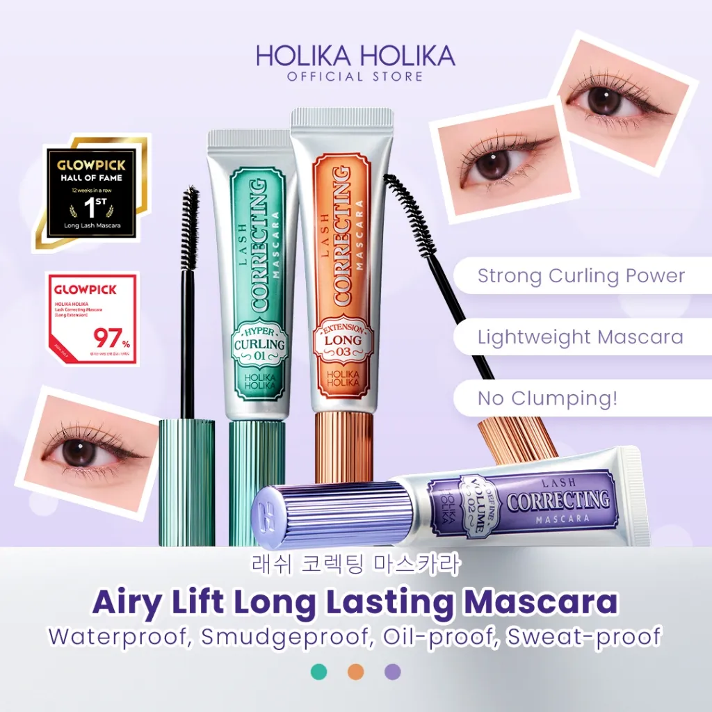 Holika Holika Lash Correcting Mascara | Airy Lift: Lightweight, Waterproof, Smudgeproof, Strong Curling Mascara