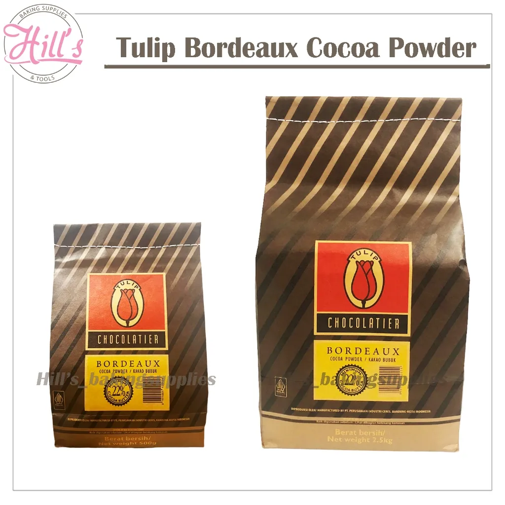 TULIP BORDEAUX 500 Gr & 2.5 Kg COCOA POWDER (KEMASAN PABRIK) DARK / COKLAT BUBUK PREMIUM COKELAT CHOCOLATIER 500Gr 2,5 Kg 2500 Gr