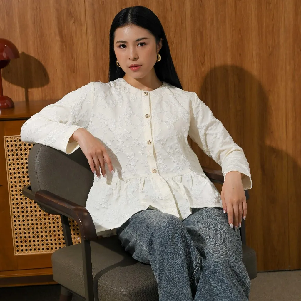 Jema Top Atasan Peplum Jacquard Premium Blouse Formal byvitafa