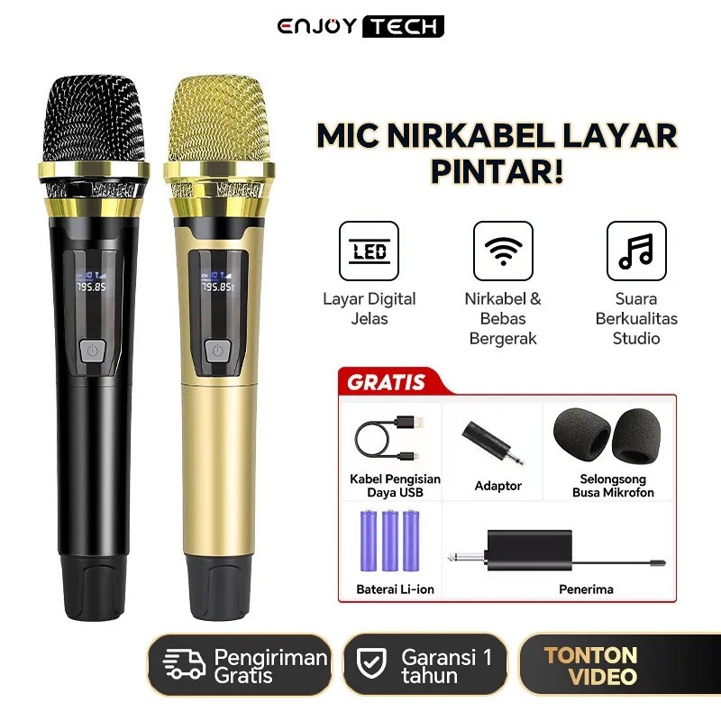 MIC Wireless Microphone /Microphone Bluetooth Mikrofon Nirkabel Asli Profesional Mikrofon Nirkabel Canggih Mikrofon Nirkabel Bluetooth Penguat Nirkabel Bluetooth Karaoke Langsung Isi Ulang(Garansi Resmi)