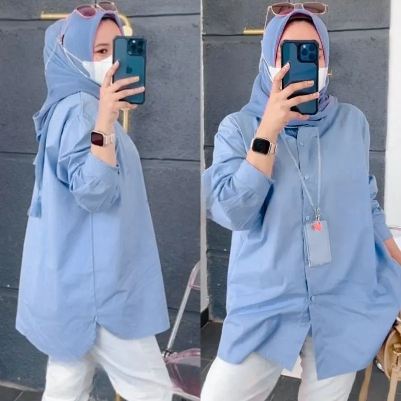 Kemeja Polos Katun Premium Wanita Dewasa Cantik Kikan Shirt