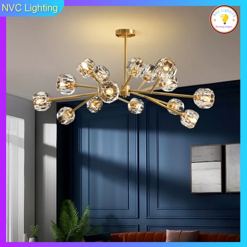 Lampu kristal gantung mewah lampu hias gantung ruang tamu kamar aesthetic gantung minimalis lampu plafon minimalis 3 Warna LED dapur/bar estetik dekorasi lampu gantung meja makan