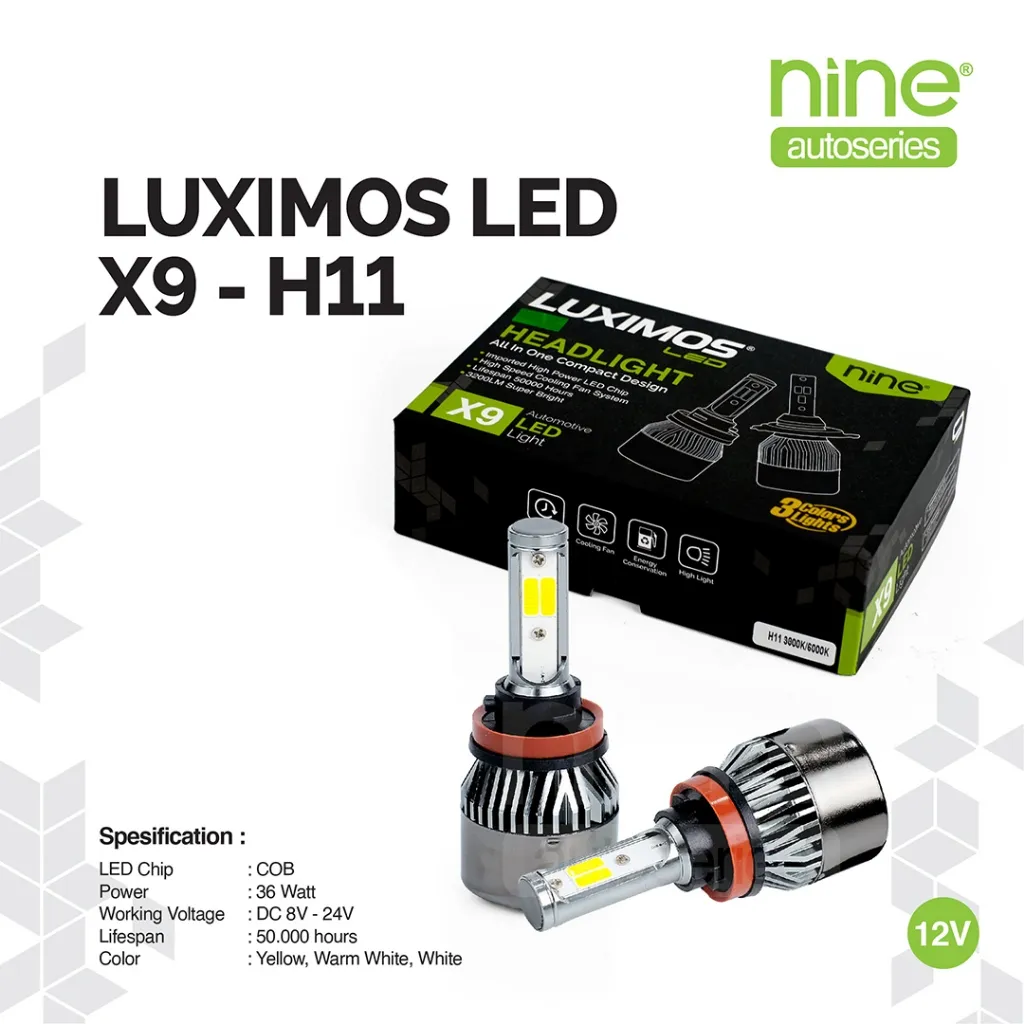 LUXIMOS Lampu LED Mobil Kabut Depan Utama 36W H11 Foglamp 3 Warna Tembus Hujan X9 - NINE AUTOSERIES