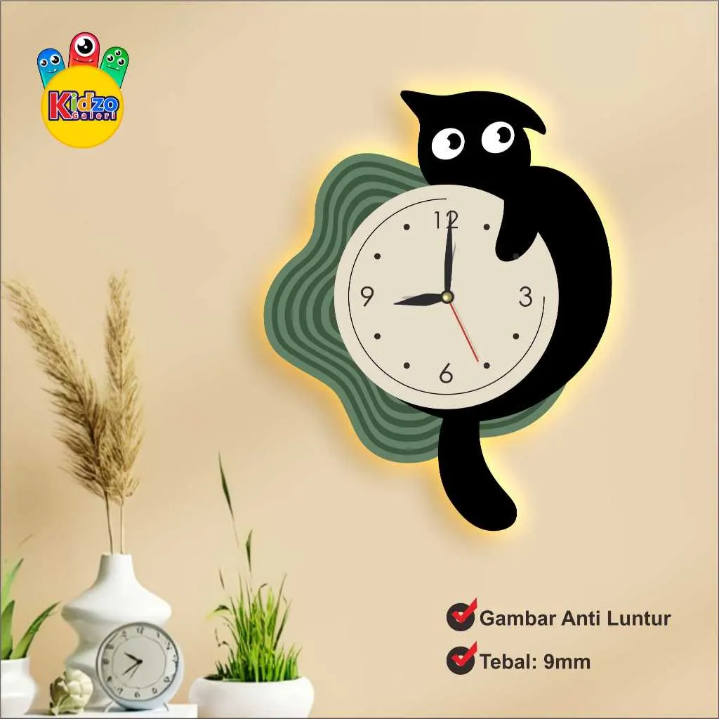 JAM DINDING DEKORASI RUMAH KARAKTER KUCING UNIK AESTHETIC RUANGAN KD-34
