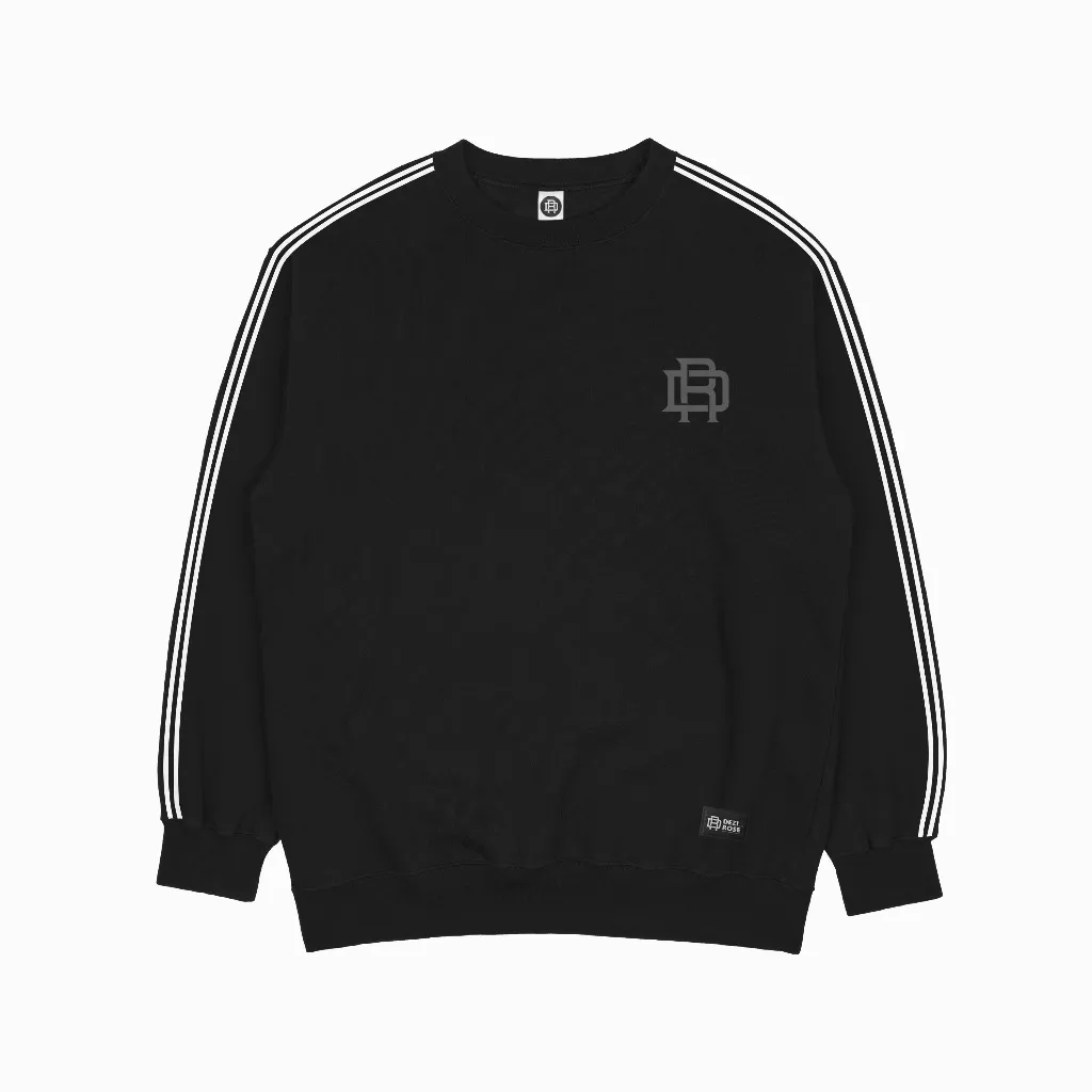 Dezirose Sweater Crewneck Linea Two Strip Logo Pria Wanita Distro Fleece Tebal Premium - Black