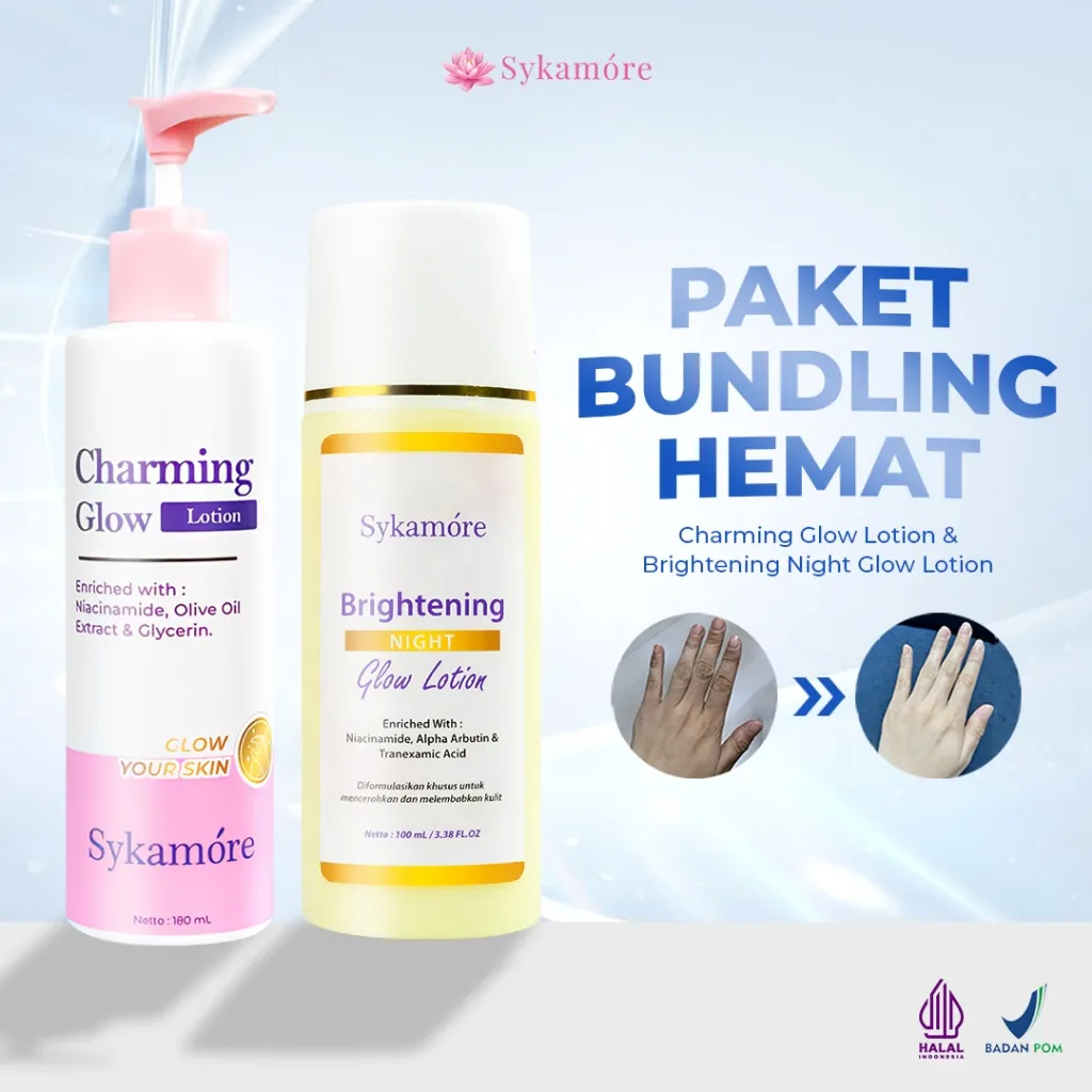 Sykamore Paket Bundling Hemat Charming Glow Lotion & Brightening Night Glow Lotion Untuk Memutihkan