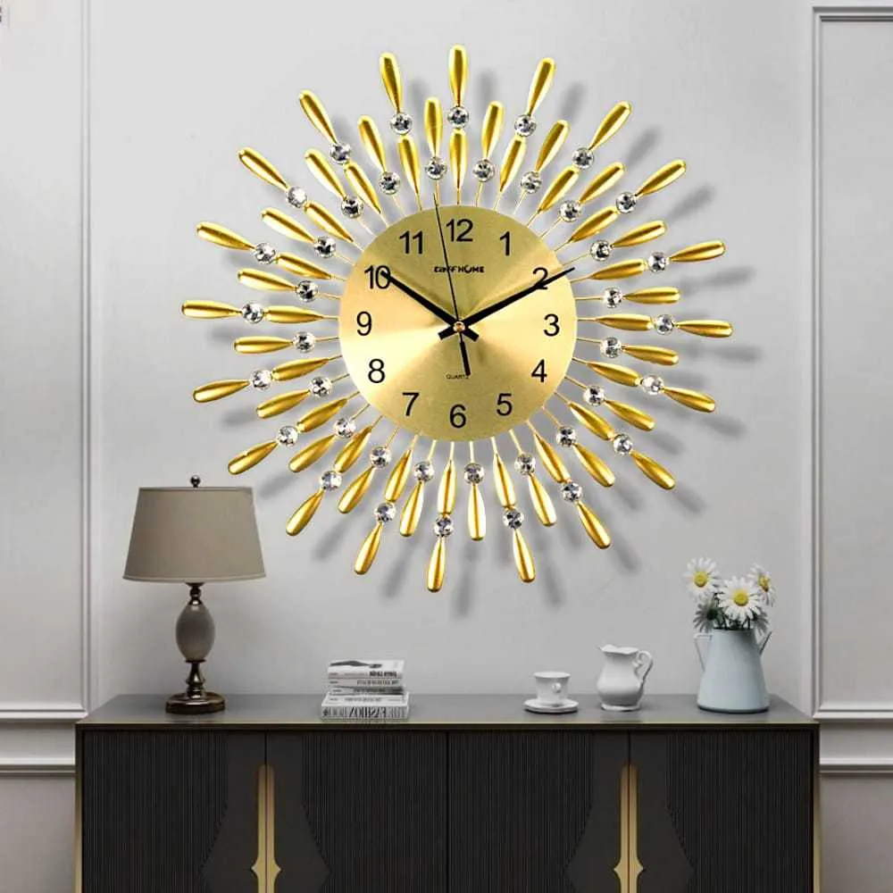Jam dinding Aesthetic Creative Luxury diamond 3D Jam unik bahan metal jam dinding besar