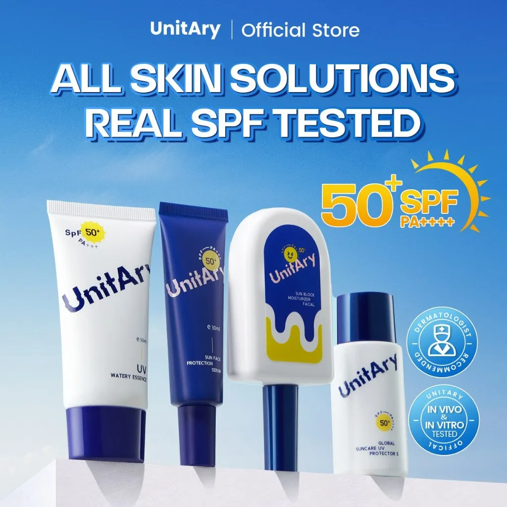UNITARY Sunscreen All Skin Solutions SPF50 PA++++ Physical | Untuk Kulit Kombinasi,Berminyak,Kering,Sensitif | Wajah Hypoallergenic,Kontrol Minyak,Waterproof[IN VIVO & NON COMEDOGENIC TESTED]BPOM