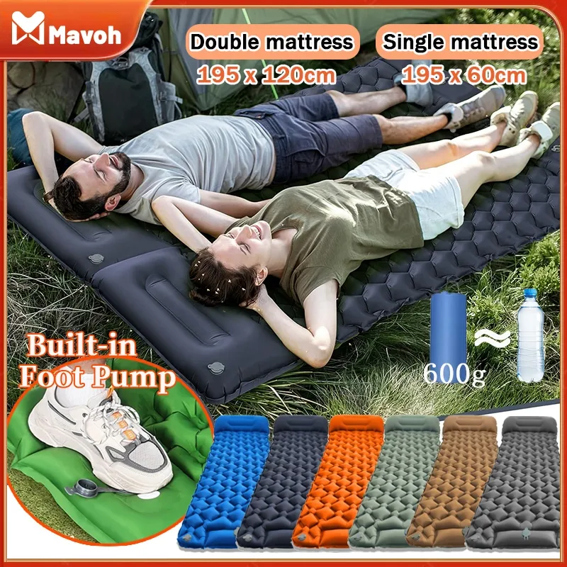 Inflatable Bed Mat Inflatable Berkemah Tempat Tidur Terbuka Yang Bisa Didorong Single/Double Matras Camping Inflatable Berkemah Tempat Tidur Terbuka Yang Bisa Didorong Kasur Angin QXF