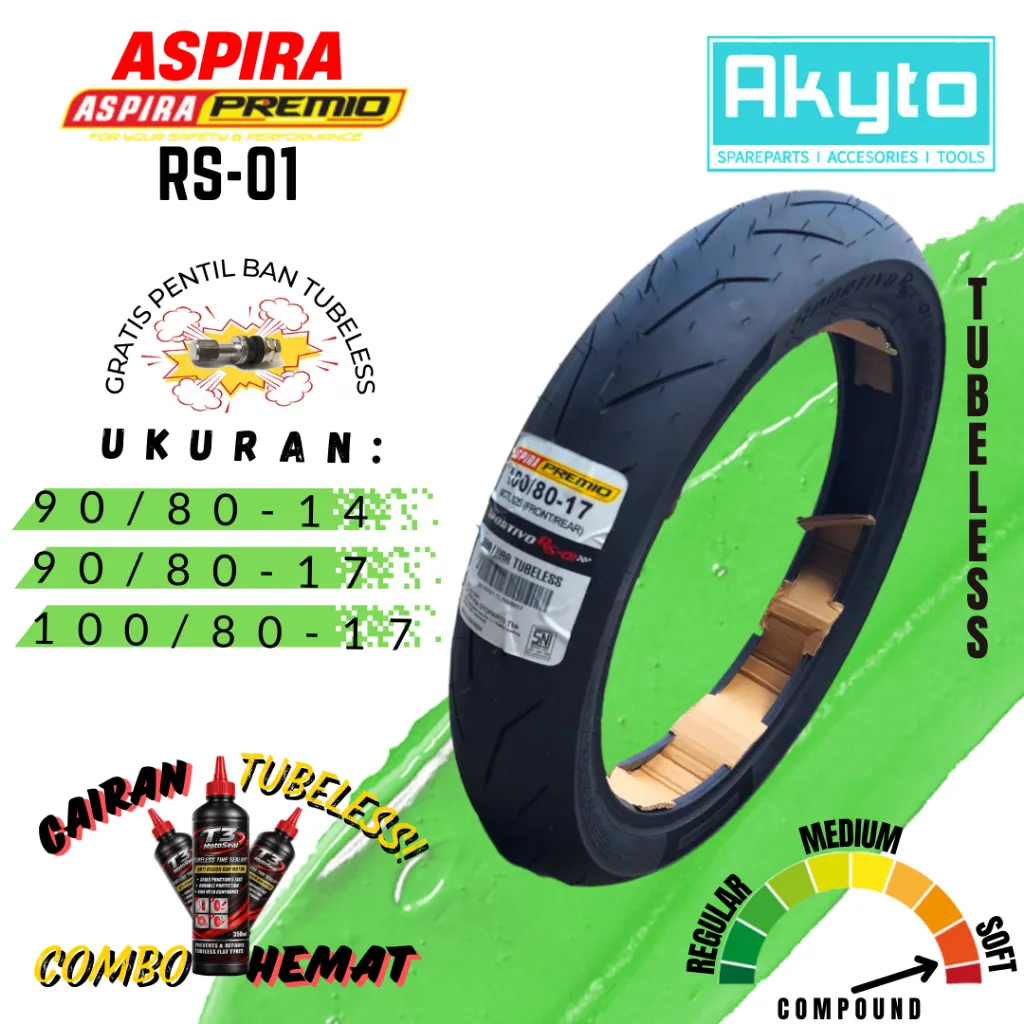 BAN ASPIRA PREMIO RS-01 / RS01 / BAN TUBELESS /BAN BALAP / SOFT COMPOUND / BAN RACING / BAN MOTOR RING 17 RING 14 / BAN R17 R14 / BAN LUAR / BAN MOTOR BEBEK SUPRA REVO JUPITER / BAN MOTOR ASPIRA (90/80-14 90/80-17 100/80-17) / ALL VARIAN MP27 SPRTV2