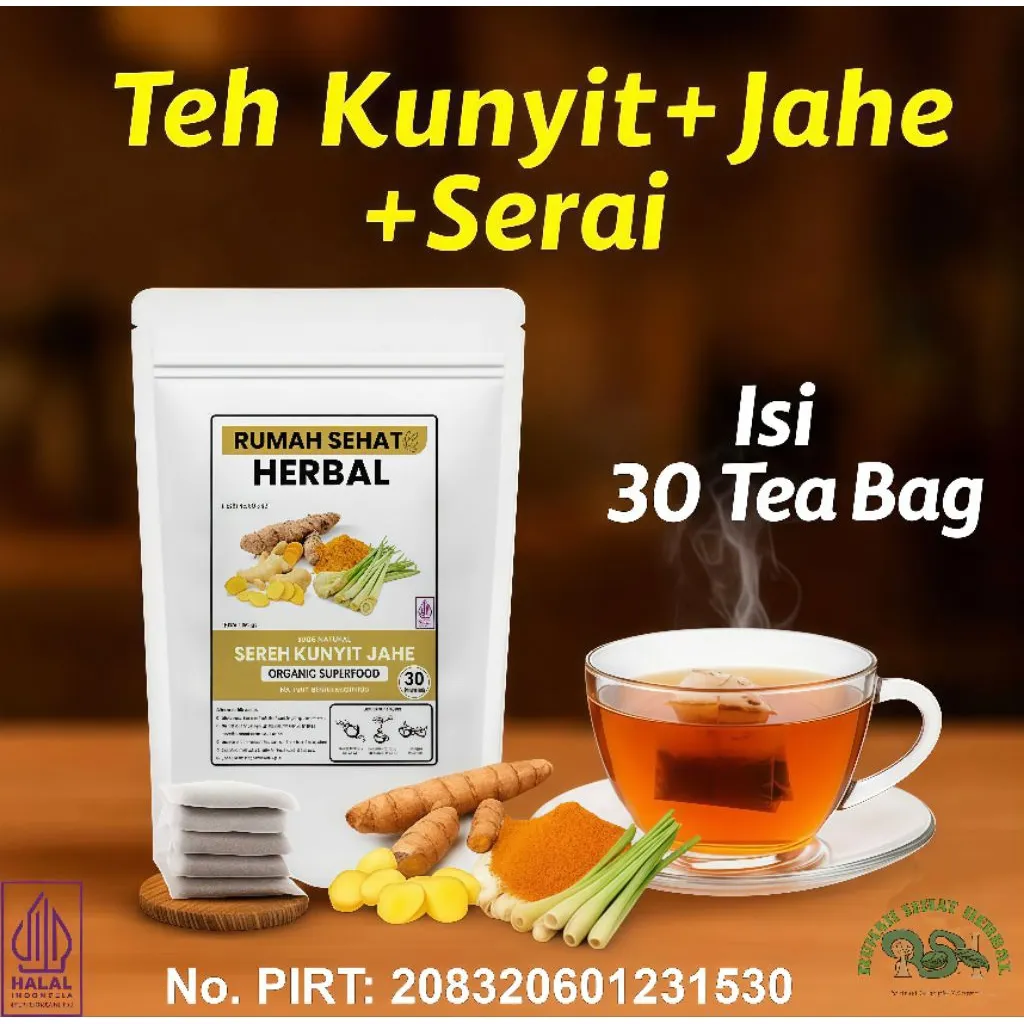  TEH KUNYIT,JAHE & SERAI/TUMERIC GINGER with LEMONGRASS TEA Herbal Tea Isi 30 Teh Celup