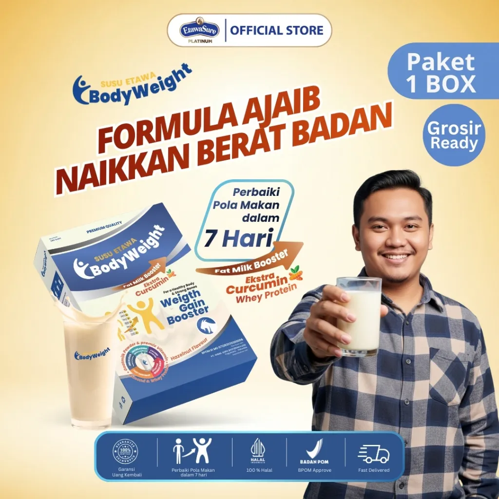 BodyWeight Susu Etawa Ekstra Curcumin Untuk Menambah Berat Badan Susu Kambing Etawa Membantu Meningkatkan Nafsu Makan dan Masa Otot Kemasan 250gr Paket 1 Box