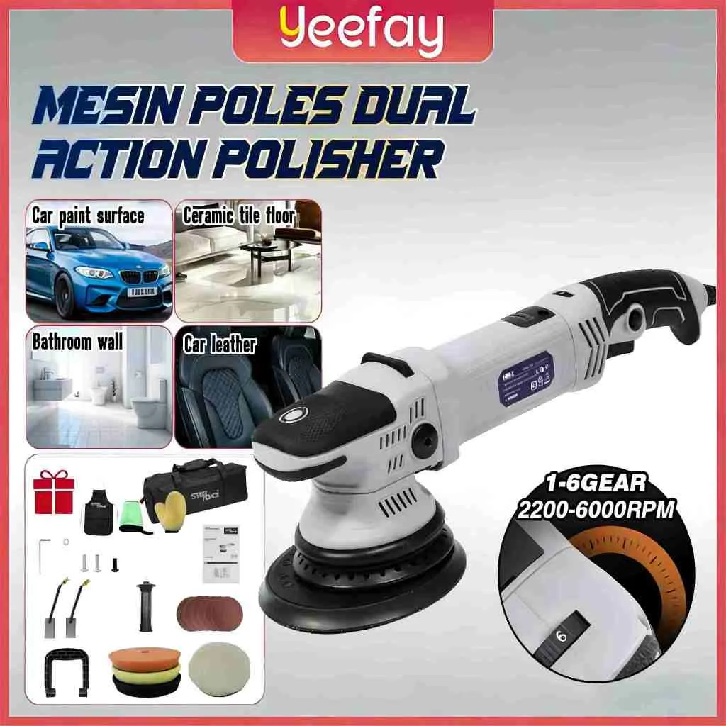 Mesin Poles Mobil Rotari DA Cordless Nano Polisher Dual Action Rotary 6 Variable Speeds 2200-6000RPM 800W Buffer Waxer with Lock Switch for Car Detailing, Tile Cleaning and Wood Polishing YeeS