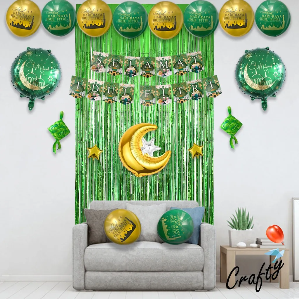 [PAKET] Dekorasi Balon Lebaran BANNER MUBARAK CURTAIN Hiasan Acara Ramadhan Idul Fitri