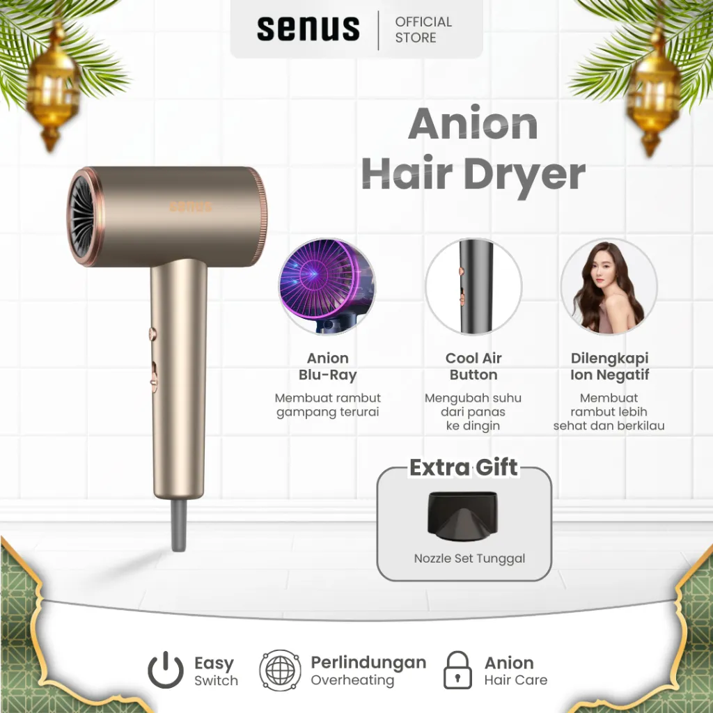 Senus Hair Dryer Pengering Rambut Anion Salon Haircare hot wind Ionik 850W