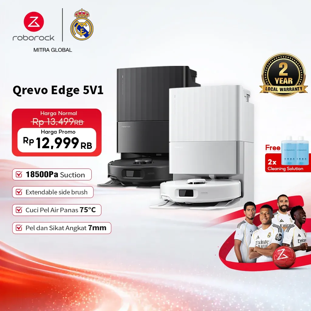 Roborock Robot Vacuum Cleanner  Original  Rumah Tangga  Vacuum Cleanner  FlexiArm Technology Daya Hisap 18,500 Pa| Qrevo edge 5V1|Garansi lokal dua tahun vacum cliner penyedot debu rumah