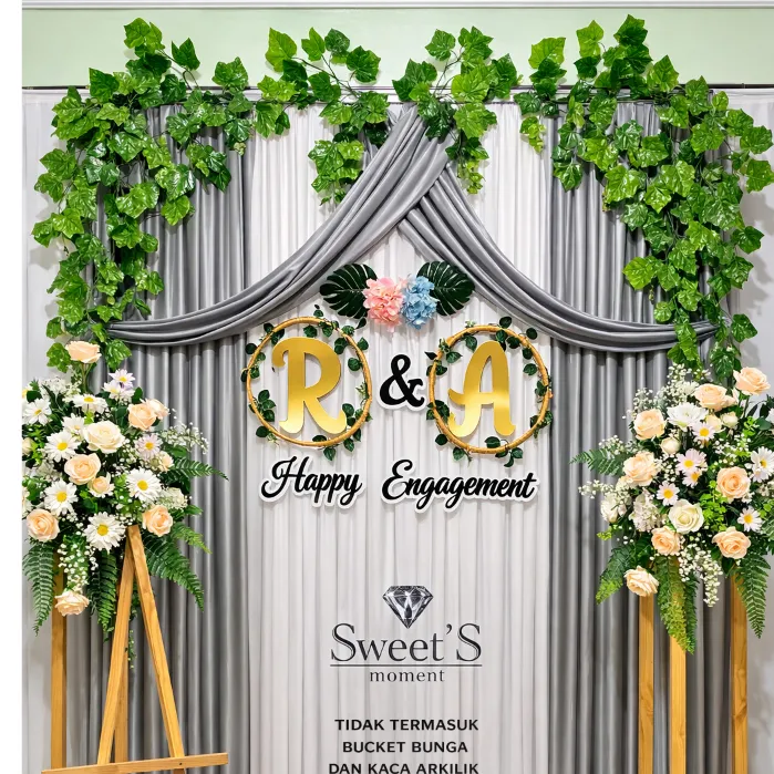 Backdrop Tunangan Lamaran Engagement 3x2.2m | Background Dekorasi Tunangan Premium