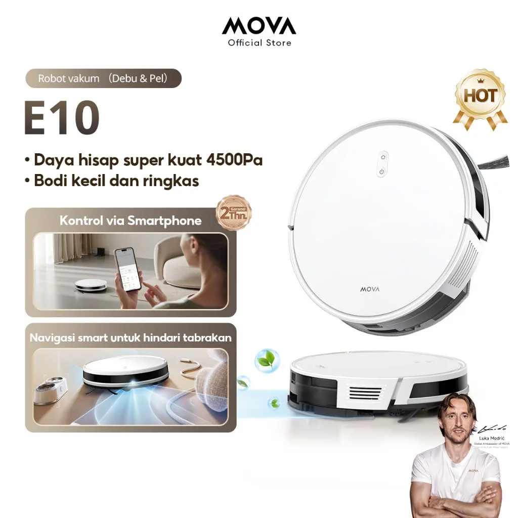 MOVA E10 Robot Vacuum & Mop  | Pembersih Lantai Otomatis Penyedot Debu & Pel | Smart Navigation | Daya Hisap Kuat | Gratis Ongki