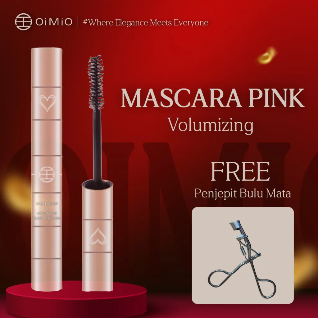 OiMiO Mascara Pink Volumizing (FREE PENJEPIT BULU MATA) Lentik Tahan Seharian Anti Luntur Waterproof Menebalkan Bulu Mata Maskara Make Up Lebaran