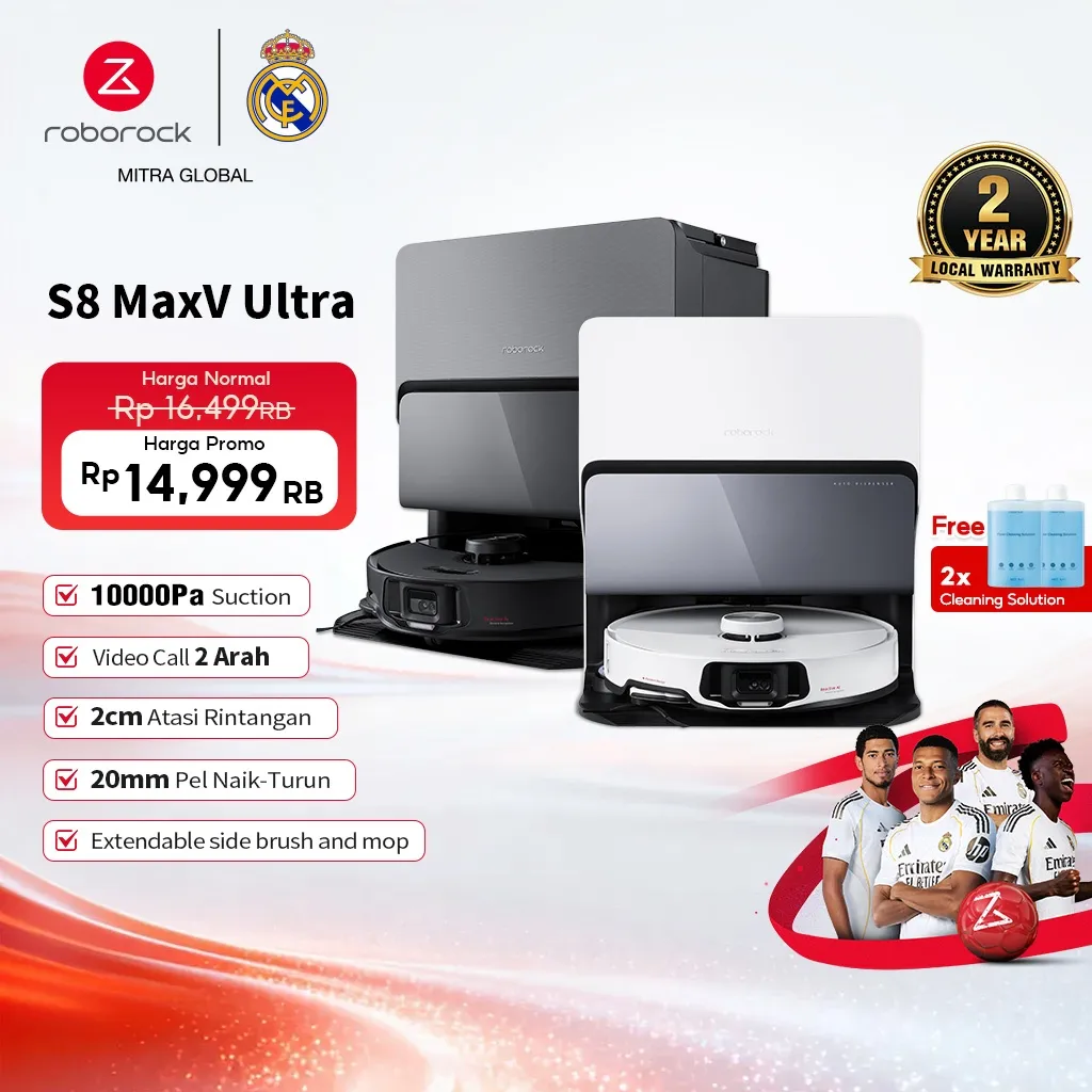 Roborock Robot Vacuum Cleaner  Original  Rumah Tangga  Vacuum Cleanner Beyond Limit|FlexiArm Design| Duo Roller Riser|10000Pa|S8 MaxV Ultra |Garansi lokal dua tahun  vacum cliner penyedot debu rumah  vacum cleaner