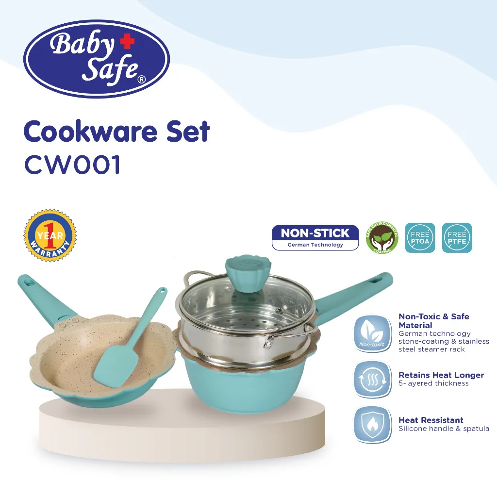 BabySafe - CW001 - Panci Set | Set Alat Masak Bayi| Set Alat Masak PFOA & PTFE Free |