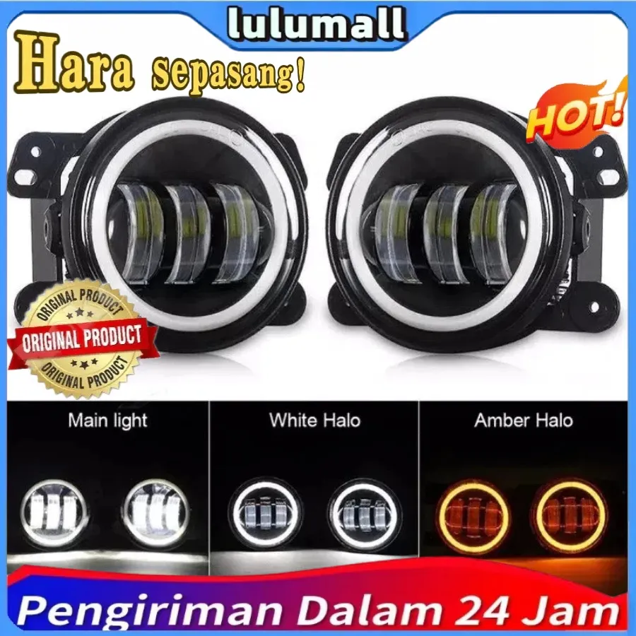2PCS Sepasang Lampu Foglamp Led Daymaker 4 inch 3 Lensa Full Ring 2 Warna, Lampu Kabut 30W 4 Inci Putih DRL Led Bulat dengan Proyektor Lensa 4 ''Lampu Kabut untuk Offroad Jeep Wrangler Dodge Chrysler