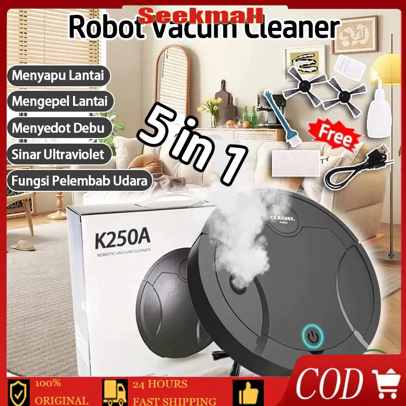 【COD】Koomas Robot Vacum Cleaner 5 In 1 Portable Penyedot Debu Rumah Sapu Otomatis Robot Pembersih Lantai Humidifier/Sterilisasi UV/Menyapu/Mengepel