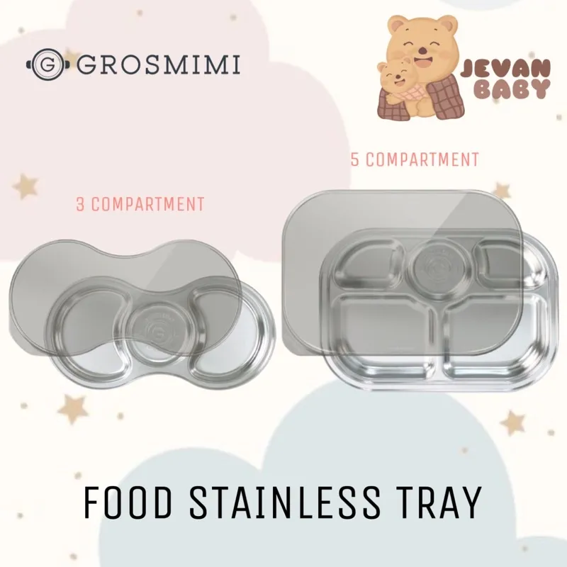 Grosmimi Stainless Food Tray 3C 5C / Stainless Plate - Piring Makan Stainless Bayi & Anak