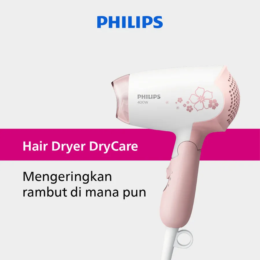 Philips Hair Dryer | Pengering Rambut | Dry Care 400 W dengan 2 Setelan & Angin Dingin | Pink | HP8108/02