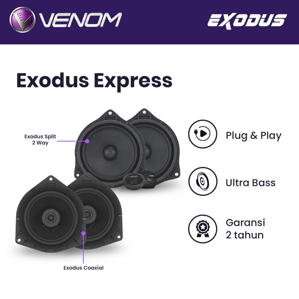 Venom Exodus Express Paket Audio Mobil  Speaker Depan Belakang Plug and Play