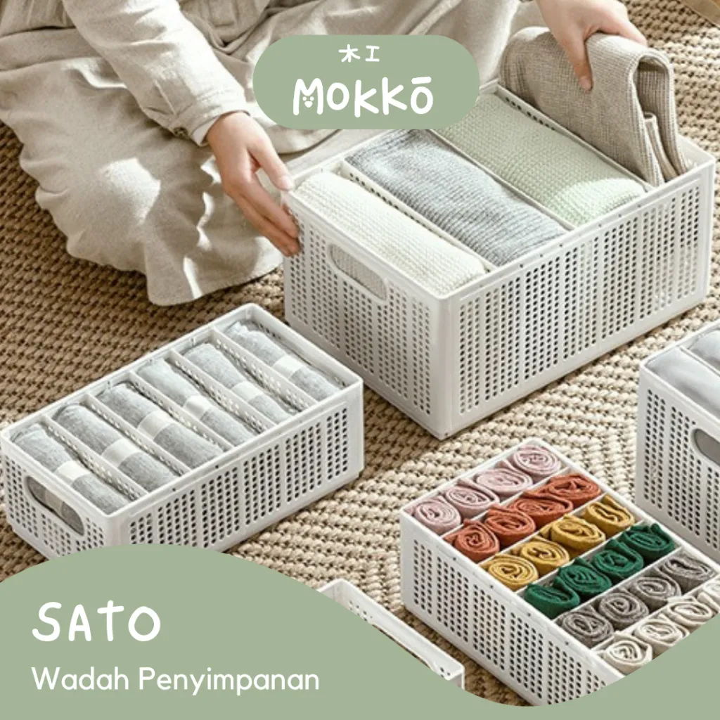 MOKKO - SATO Wadah Lemari Underwear Transparan Perapi Perhiasan Sekat Partisi Penyimpanan Pakaian Dalam Kotak Storage Kaos Kaki Multifungsi Organizer Kosmetik Minimalis