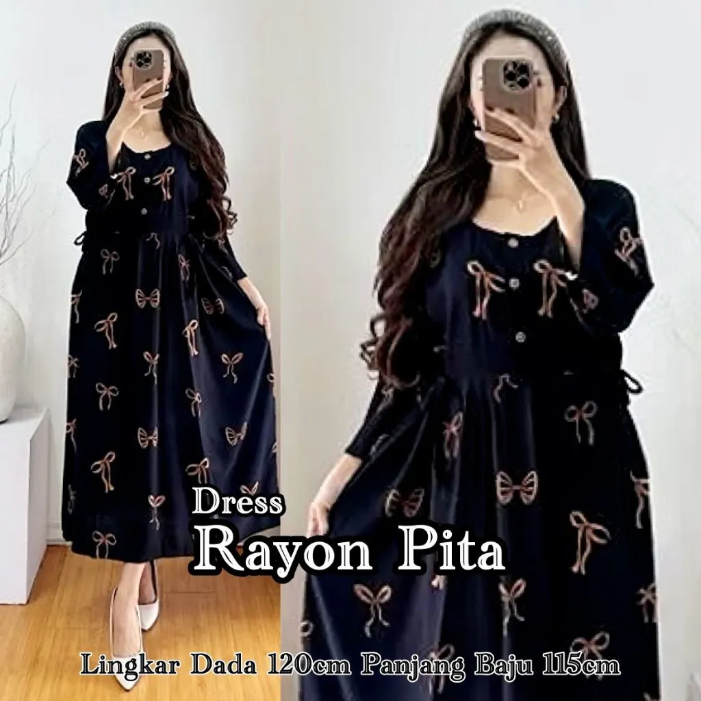 Dress Chibi Pita Rayon Premium Daster Chibi Pita Daster Kekinian Terbaru Kancing lenganpanjang busui