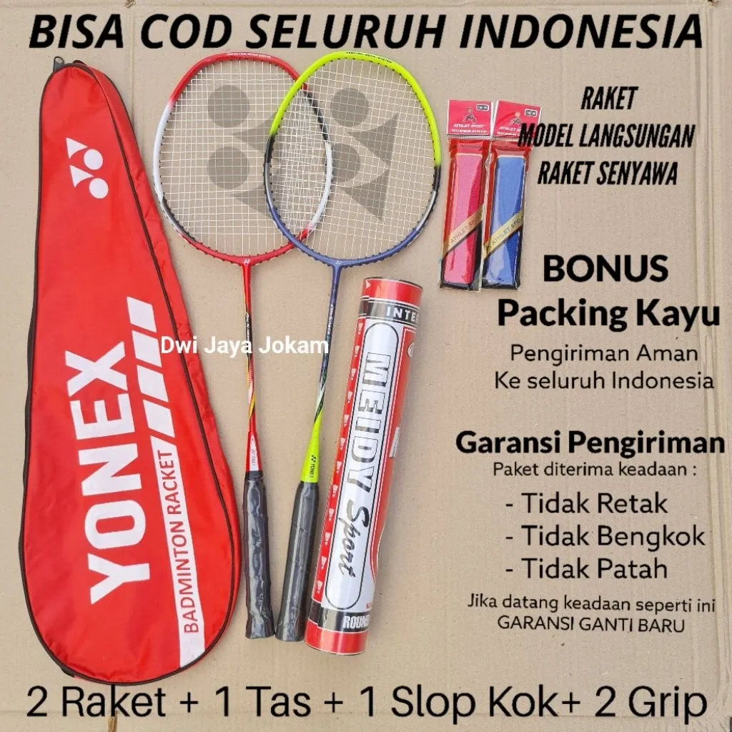 Raket Badminton Paket Lengkap dengan Tas dan Shuttlecock Bisa Satuan Bonus Grip Handuk dan Packing Kayu