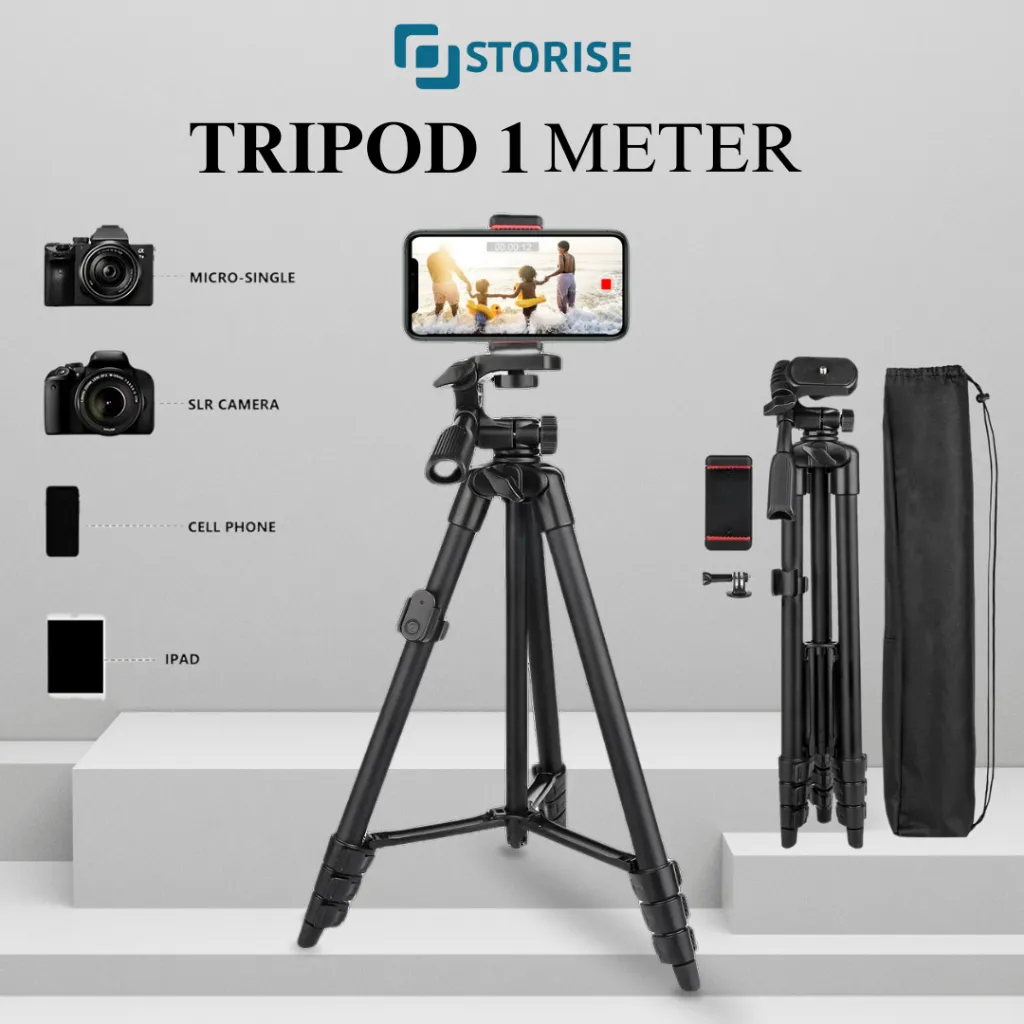 STORISE Tripod 1 Meter HP Free Holder U Black Universal Live Streaming