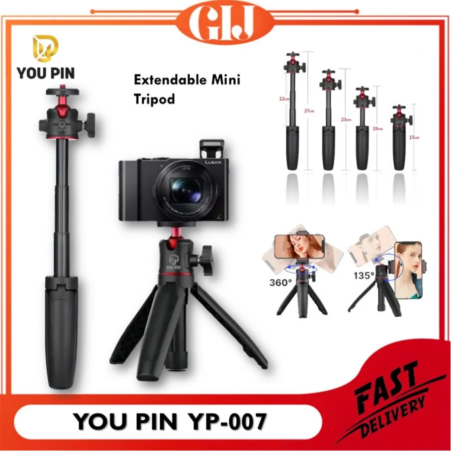 YOU PIN YP-007 Mini Extension Pole Tripod Vlogging Vlogger for Mirrorless Camera & Smartphone HP YP-007