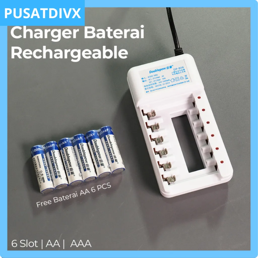 SANJI DOUBLEPOW CHARGER BATERAI 6 SLOT AA AAA BATTERY CAS BATRE