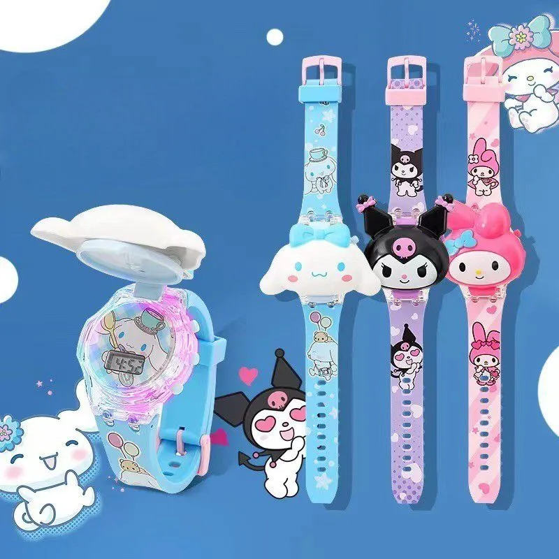 Jam Tangan Anak Karakter Sanrio Cover Buka Tutup Lampu LED dan Musik Jam Digital Import Kuromi Unicorn Cinnamoroll Melody dan LOL