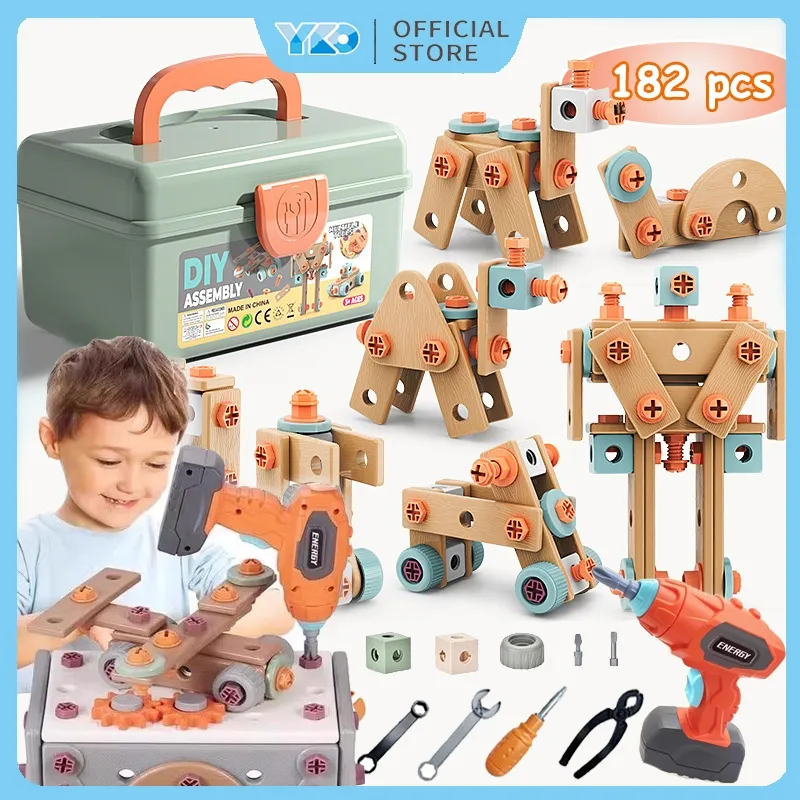 YKO Tool Box Set Mainan Anak Mainan Perbaikan Sekrup Bor Listrik Simulasi Mainan Splicing Kreatif