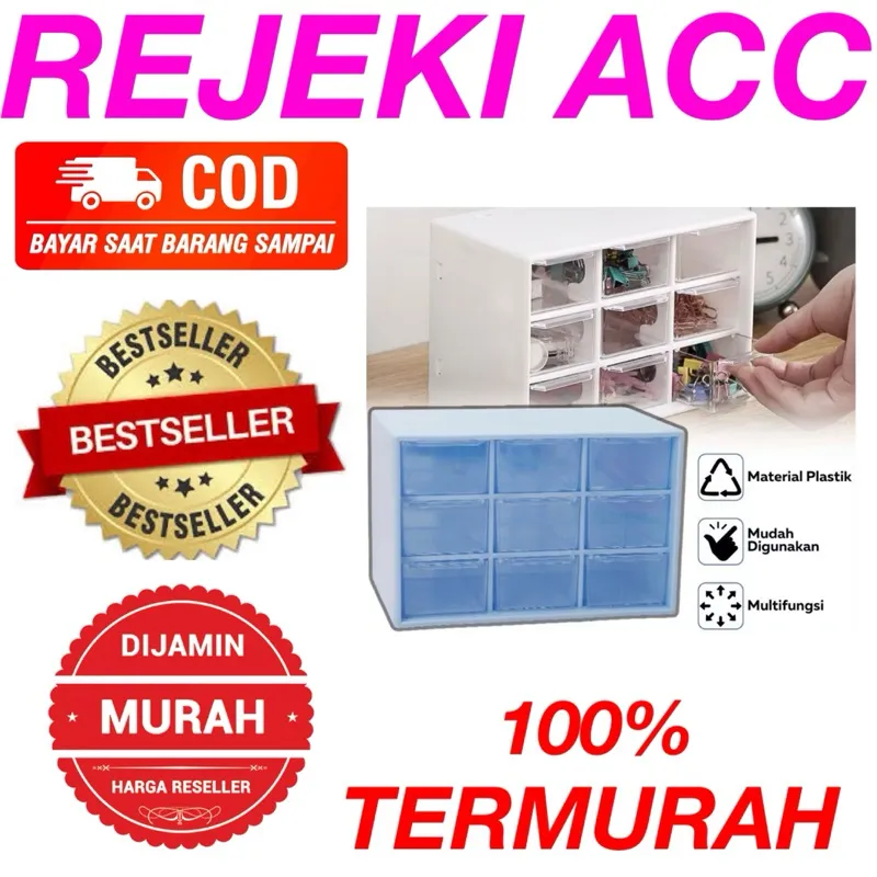 Kotak Laci 9 Sekat Serbaguna /Storage Box Minimalis/ Penyimpanan Perhiasan Aksesoris ATK Multifungsi