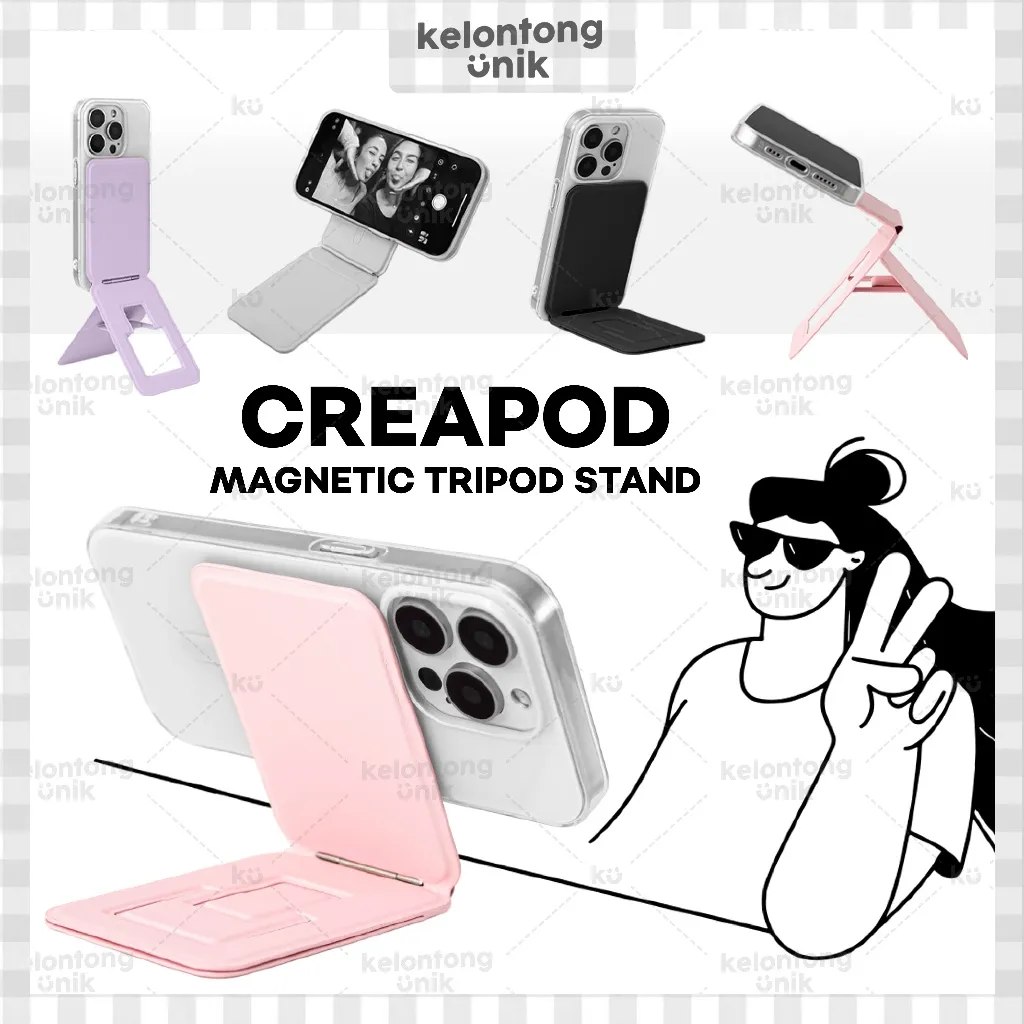 KELONTONG UNIK | CREAPOD 4 in 1 Invisible Magnetic Phone Tripod Stand Holder Multifungsi - Magsafe Wallet Case/ Leather Phone Wallet /Dompet Kartu/ Stand HP Compatible for iPhone & Android ,CHMC