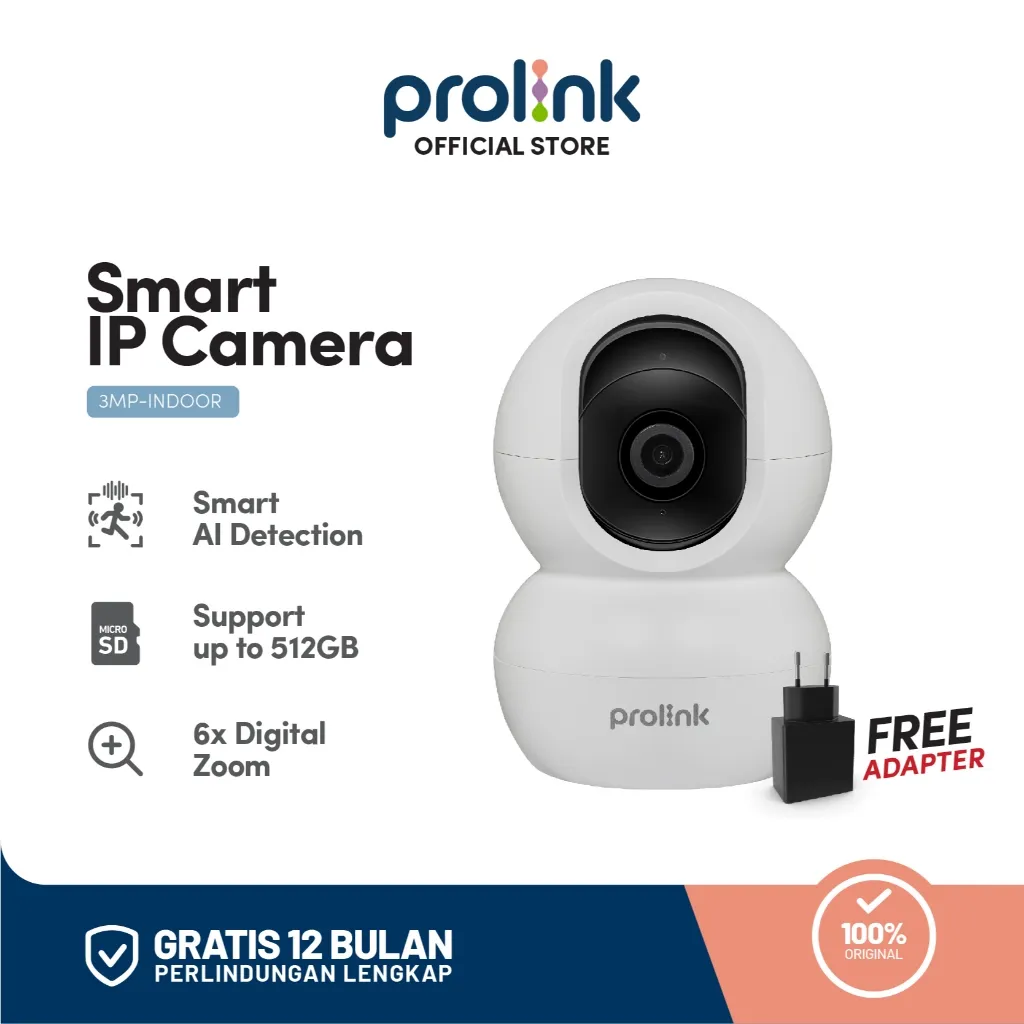 Prolink 3MP 2K IP Cam CCTV WiFi | Full HD | AI Pendeteksi Manusia | PTZ Control Pan 360° | Wide Angle 110° | Baby Monitor | 2 Way Audio | Support ONVIF