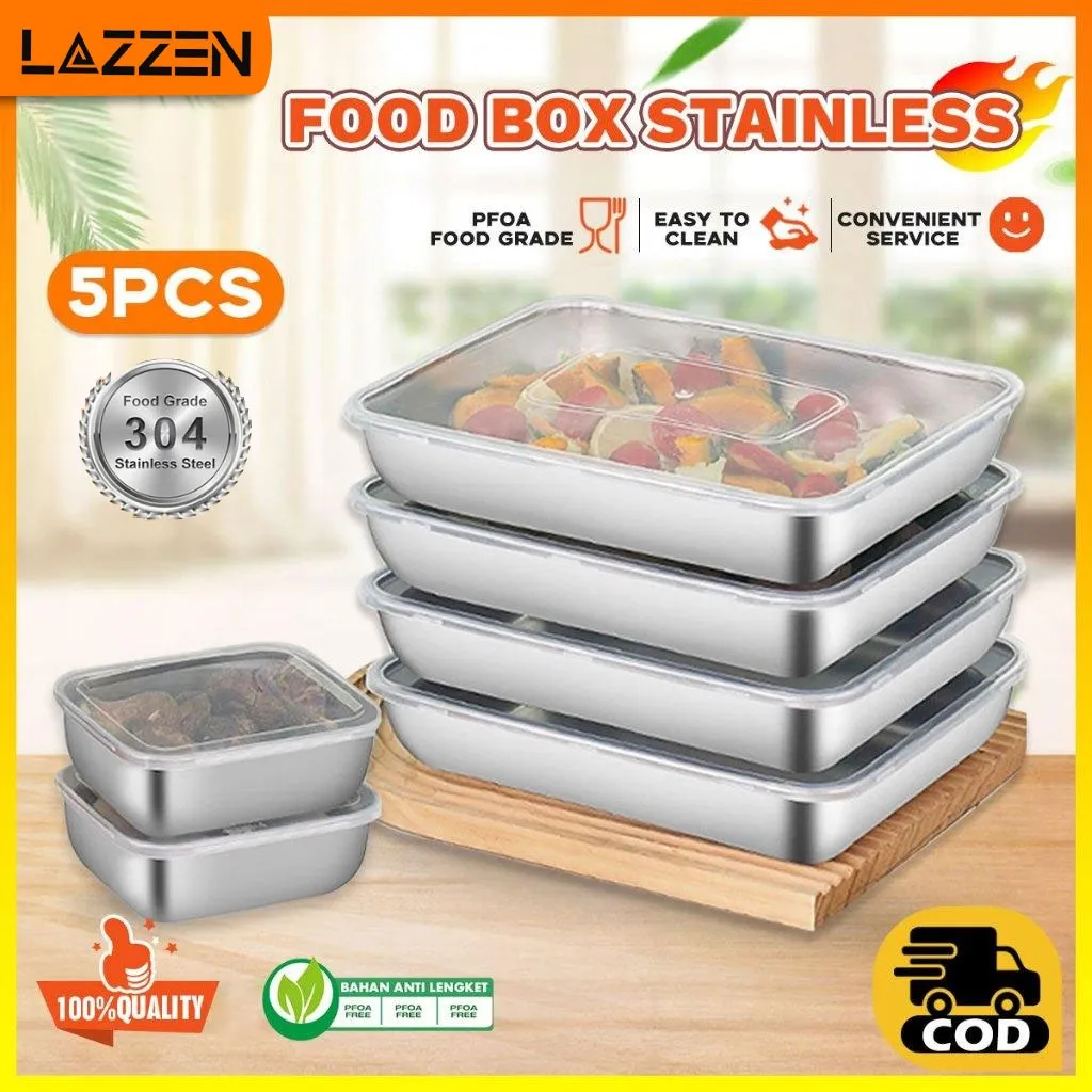 LAZZEN - Stainless 304 Tempat Wadah [COD] Wadah Stainless Steel Bertutup Food Stainless Sayur Kotak Nampan Persegi Baking Tray Baki Stainless