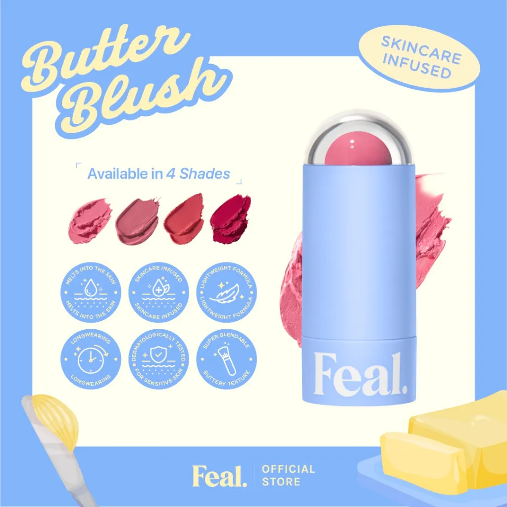 Feal. Butter Blush | Cream Blush On Stick For Cheek & Lip | Glowing Finish Long Wearing | Skincare Infused Peptide & Tamanu Oil