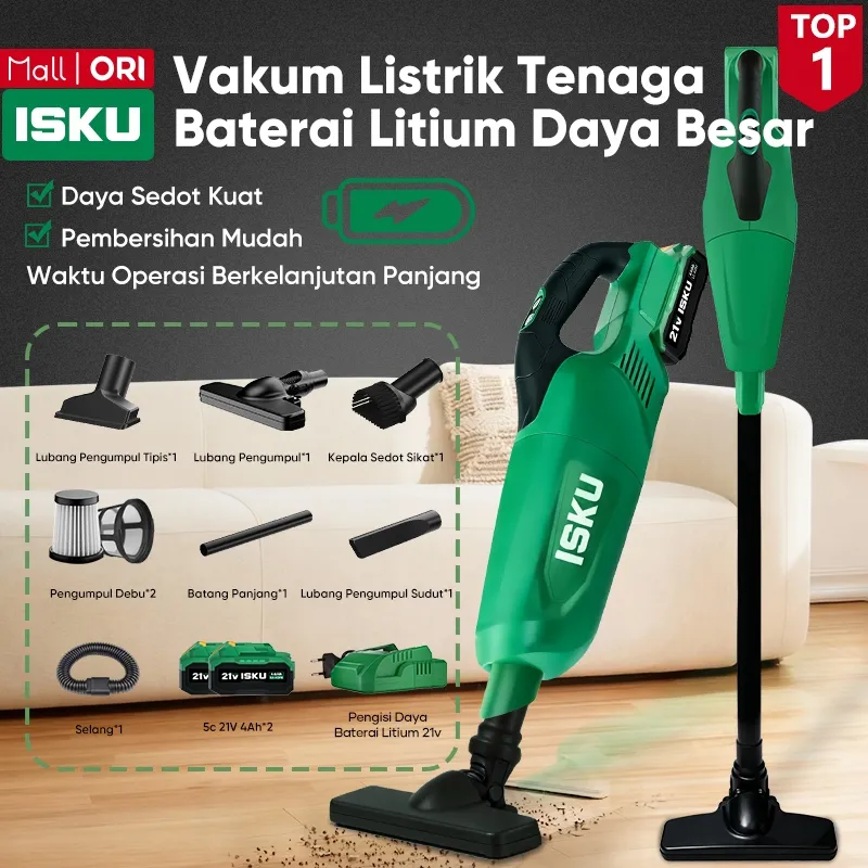 ISKU Vacuum Cleaner Wireless Portable 21V Penyedot Debu Mobil Rumah 8000Pa High Power Suction Handheld Cordless